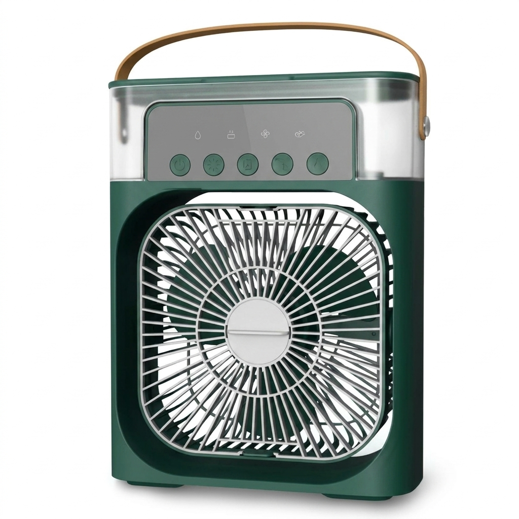 Favonia Mist Breeze fan, dark green, blank white background product photo