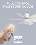 Favonia Flower Ceiling Fan Light remote control feature graphic, 3 speeds 3 color temps timer